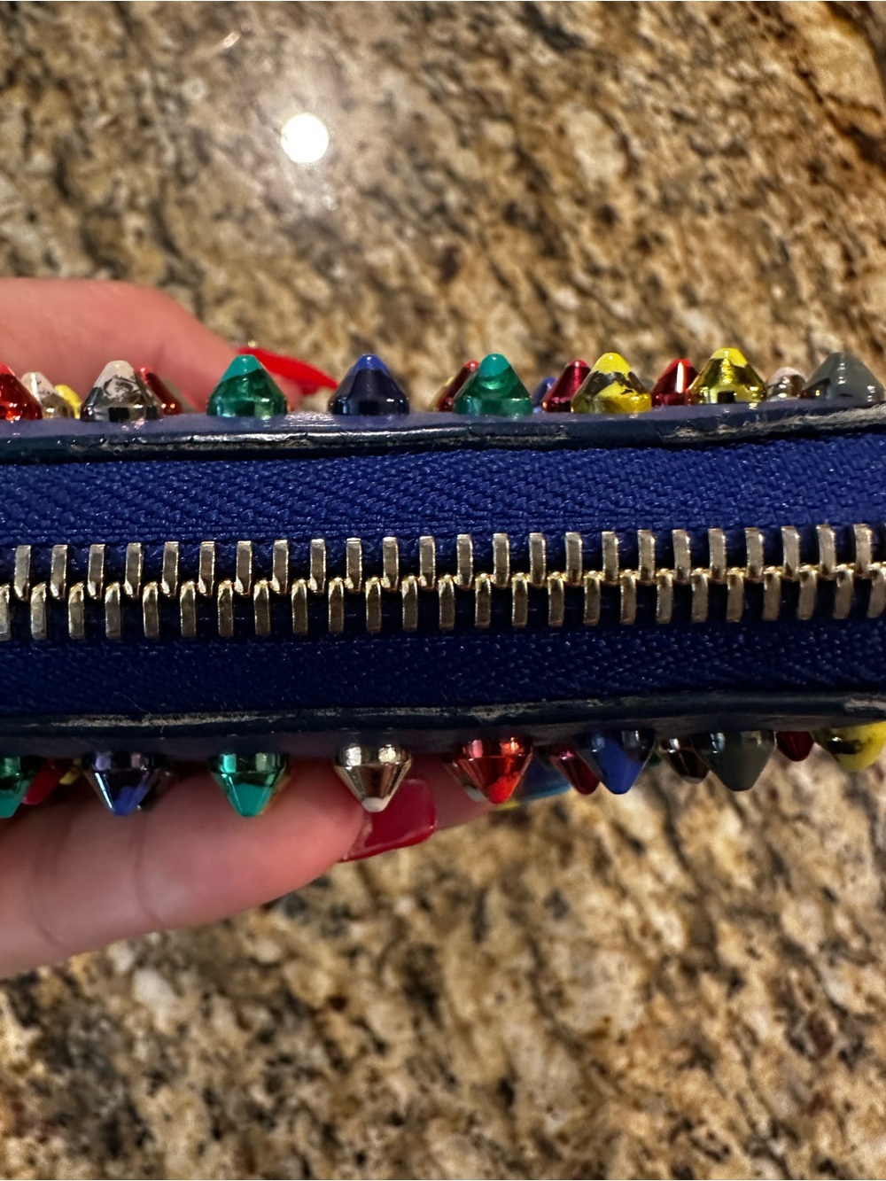 Christian Louboutin Electric Blue Studded Zip-Around Wallet - Picture 16 of 16